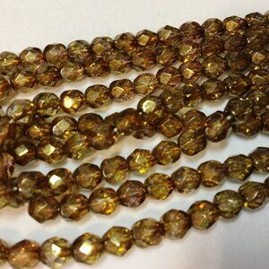 SEVEN (7) 8" Strands 6mm COPPER LUSTER Czech Fire-Polished Round Crystal Beads